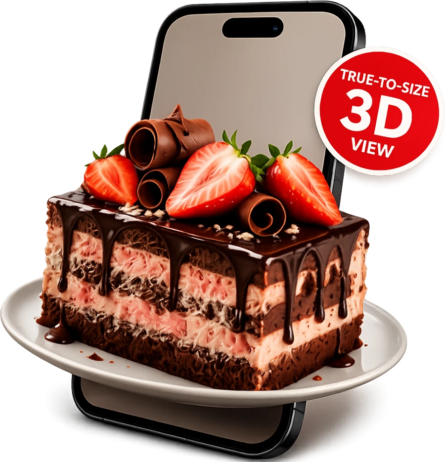 3D dish shown on a phone above the table